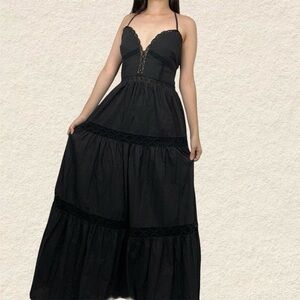 NWT Blue Rain Francesca's Black Corchet Maxi Dress